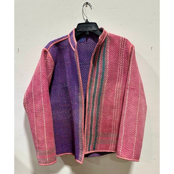 Kantha Jacket Vintage Handmade 100% cotton Patchwork Jacket Reversible Jacket - Picture 3 of 8